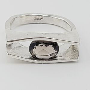 SMOKY QUARTZ CRYSTAL RING HANDMADE IN STERLING SILVER METAL SIZE 8.5